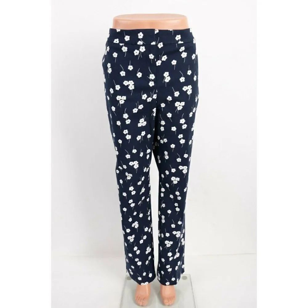 Boden Womens Richmond Ankle Pants UK 22L US 18L Tall Navy Blue Floral
